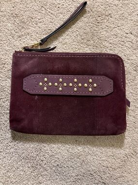 Vera Bradley Mallory Wristlet burgundy suede accented gold-toned stud detailing